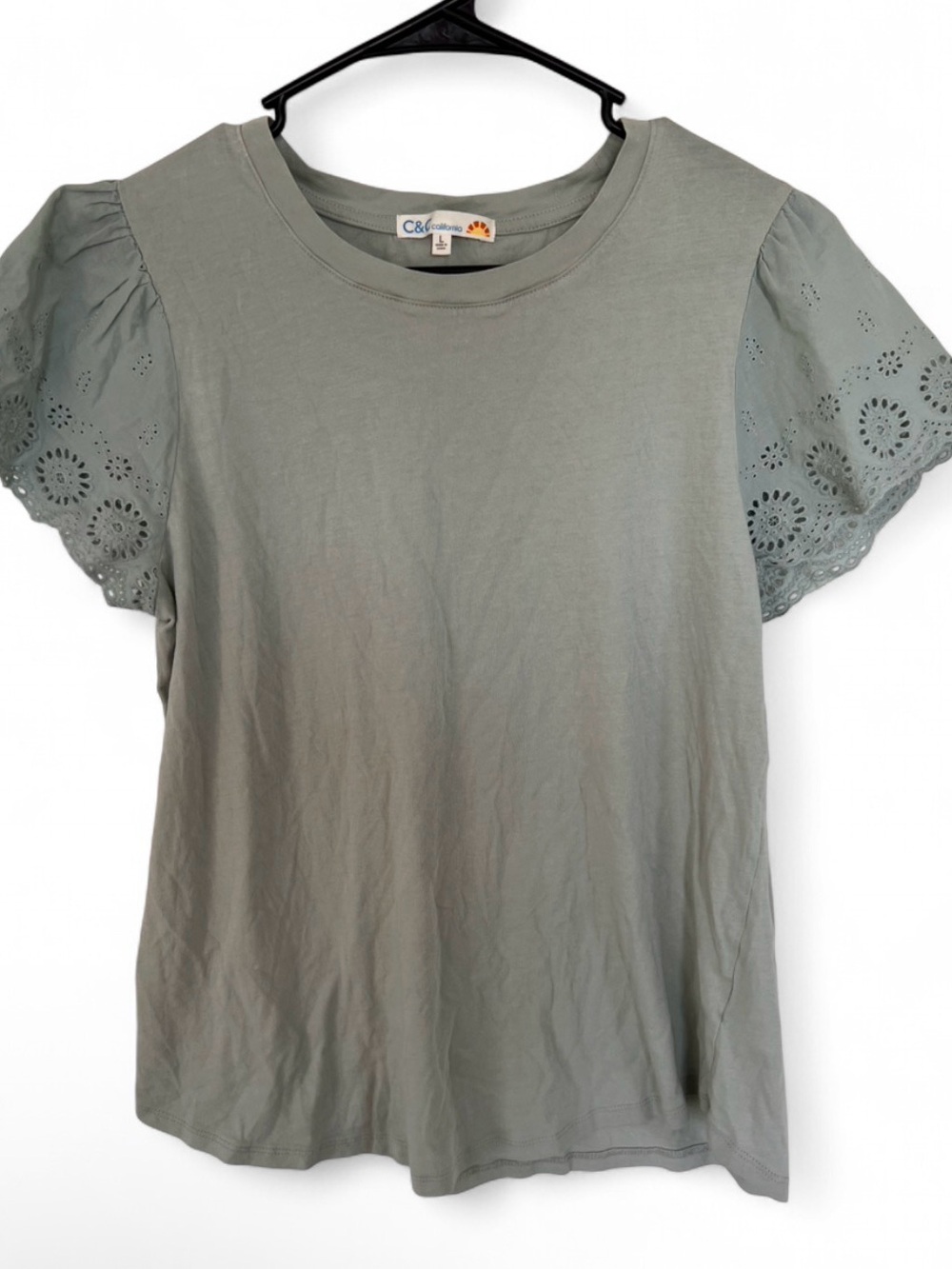 Sage Eyelet Sleeve Tee - Women's Sage Green Top